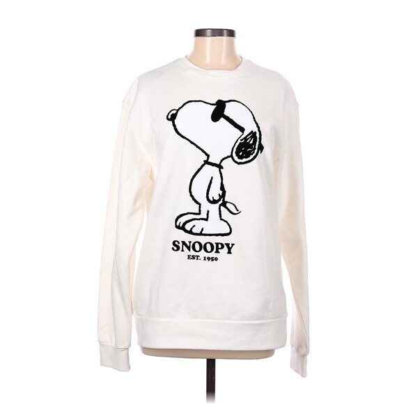 ZARA Peanuts Snoopy™ Beige Crewneck Long Sleeve Sweatshirt - M - Picture 1 of 2